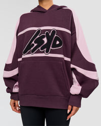 Woman wearing Vibe Oversized Hoodie - Midnight Plum-Marshmallow | Model:Bianca | Size:XS | Thumbnail Index: 7