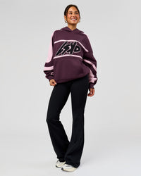 Woman wearing Vibe Oversized Hoodie - Midnight Plum-Marshmallow | Model:Bianca | Size:XS | Thumbnail Index: 9