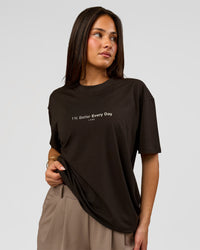 Woman wearing VS6 1% Better FLXCotton Oversize Tee - Ground Coffee | Model:Bianca | Size:XS | Thumbnail Index: 2