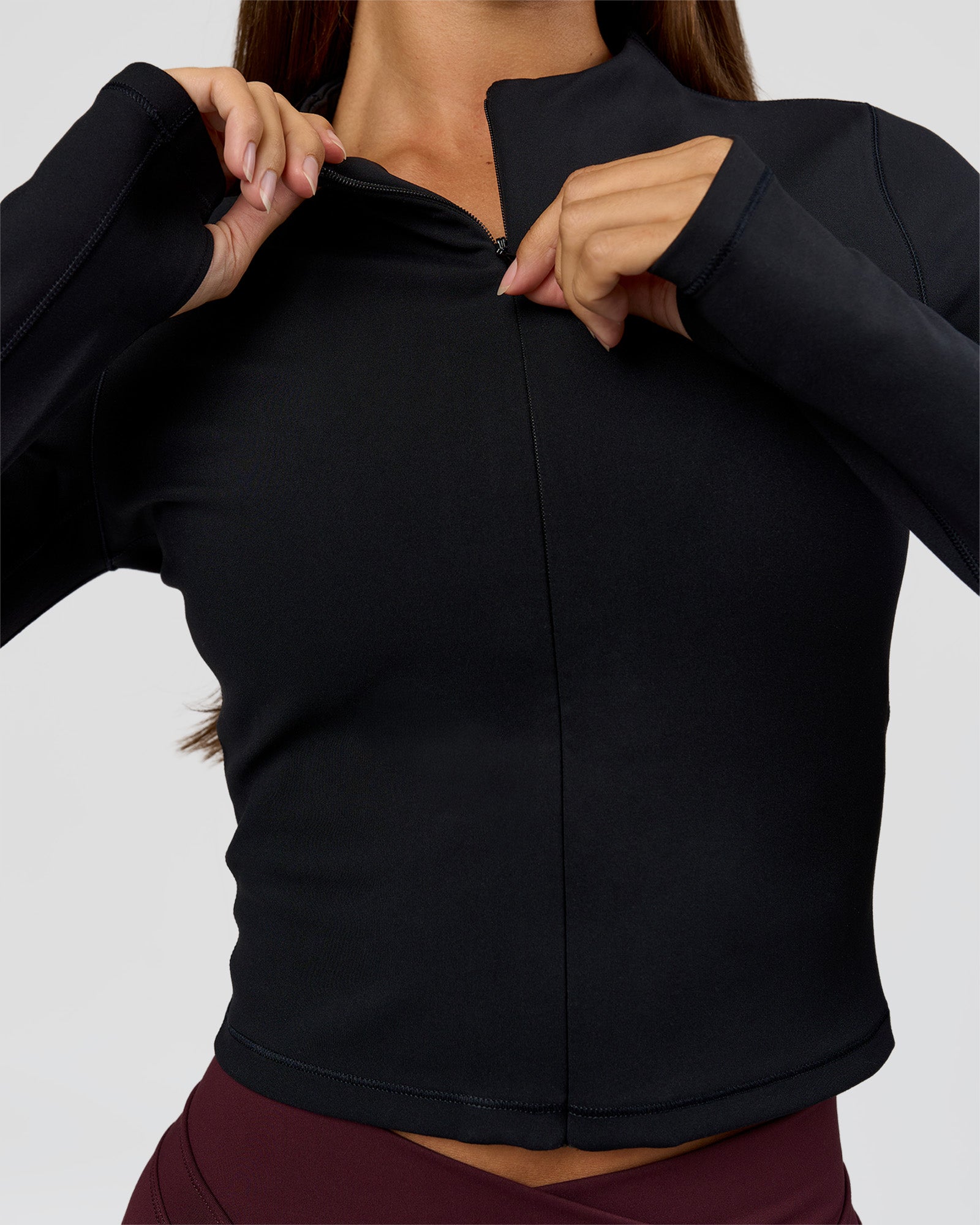 Sculpt Full Zip Long Sleeve Top - Black | LSKD