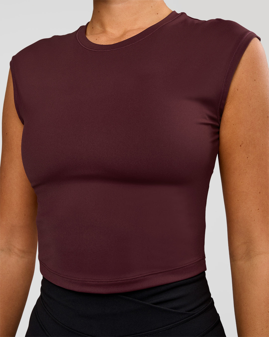 Woman wearing All Day Cropped Sleeve Top - Cherry Lacquer | Model:Charli | Size:XS - view 1