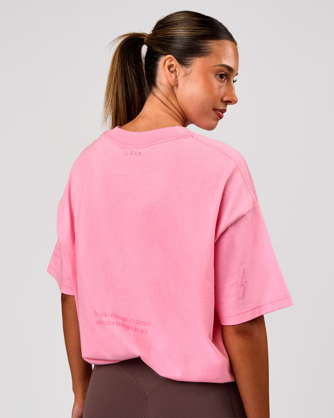 Woman wearing Bree Heavyweight Oversized Tee - Pink Rose | Model:Charli | Size:XS - view 7