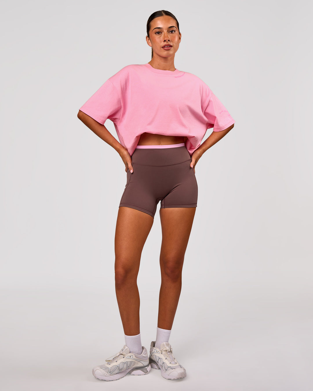 Woman wearing Bree Heavyweight Oversized Tee - Pink Rose | Model:Charli | Size:XS - view 9