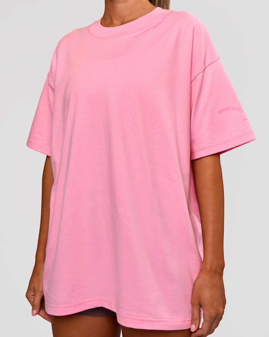 Woman wearing Bree Heavyweight Oversized Tee - Pink Rose | Model:Charli | Size:XS - view 13