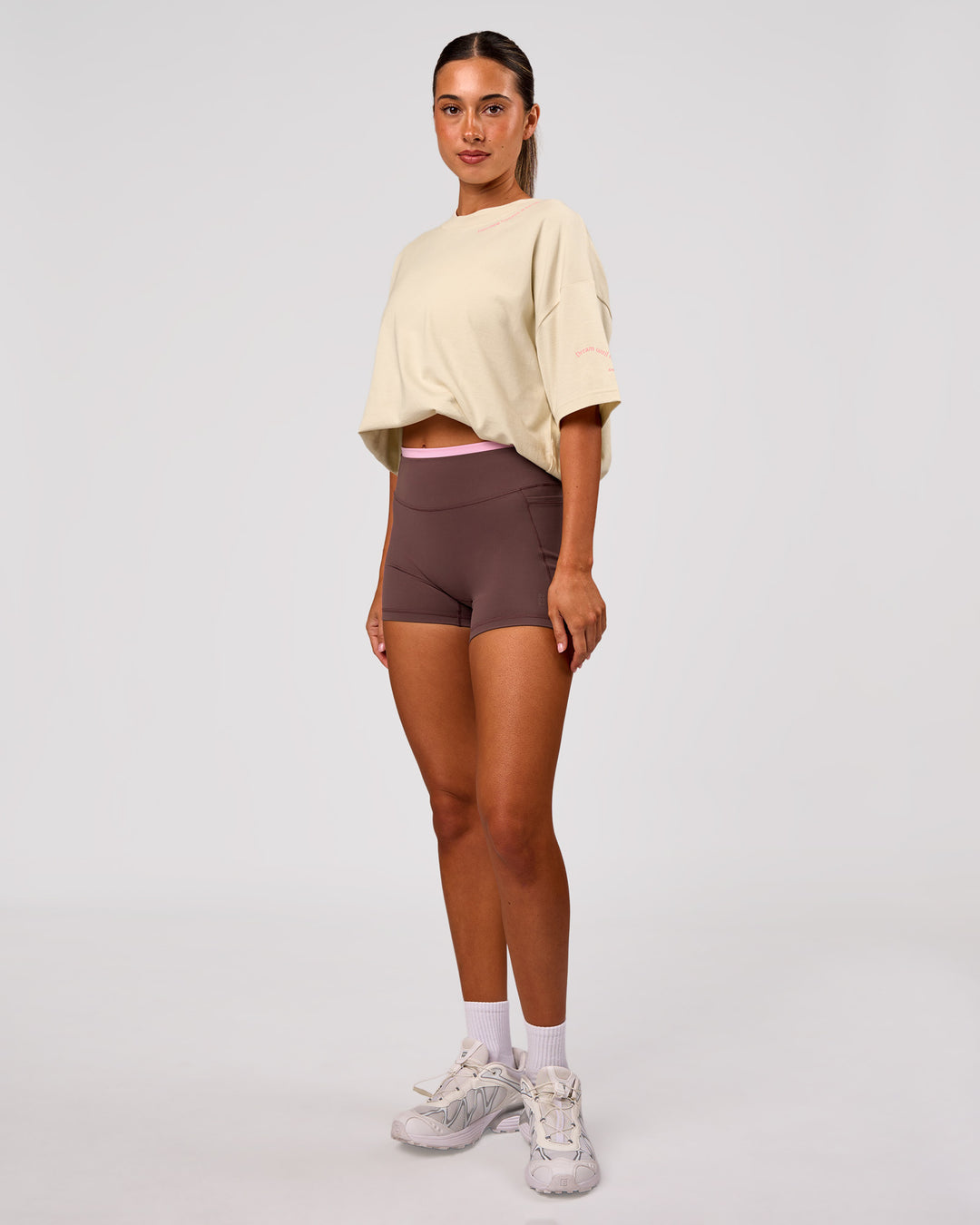 Woman wearing Bree Heavyweight Oversized Tee - Vanilla Bean | Model:Charli | Size:XS - view 15