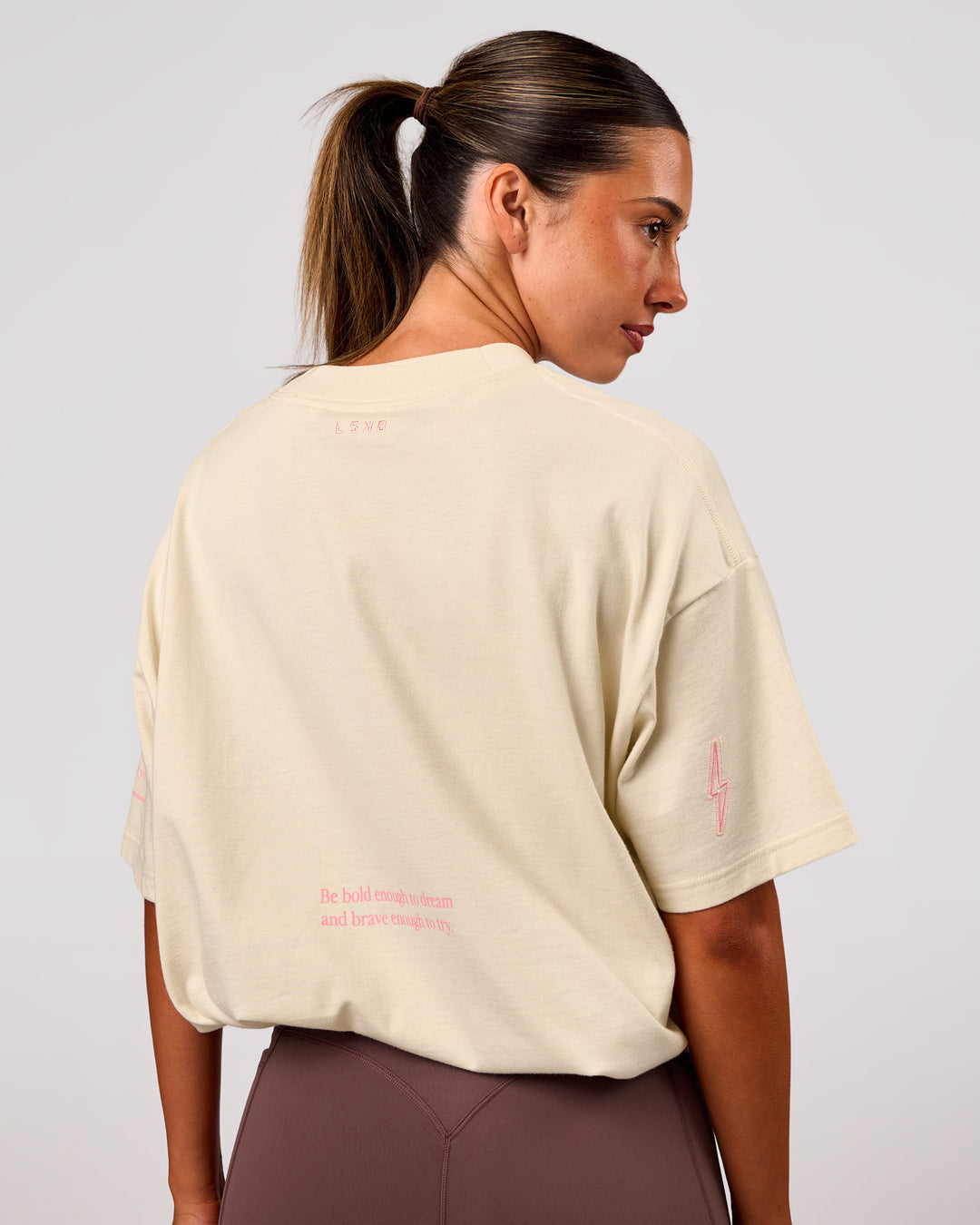 Woman wearing Bree Heavyweight Oversized Tee - Vanilla Bean | Model:Charli | Size:XS - view 22