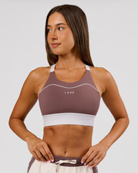 Woman wearing Elevated Accelerate Sports Bra - Cocoa Power-White | Model:Charli | Size:XS | Thumbnail Index: 6