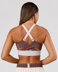 Woman wearing Elevated Accelerate Sports Bra - Cocoa Power-White | Model:Charli | Size:XS | Thumbnail Index: 7
