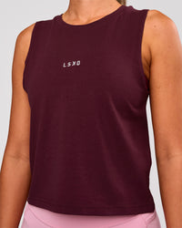 Woman wearing Go-To FLXCotton Midline Tank - Cherry Lacquer-White | Model:Charli | Size:XS | Thumbnail Index: 2