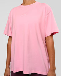 Woman wearing Go-To FLXCotton Oversized Tee - Pink Rose-White | Model:Charli | Size:XS | Thumbnail Index: 4