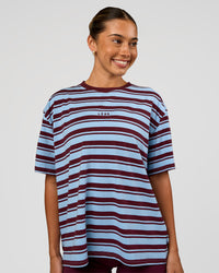 Woman wearing Go-To Shadow Stripe FLXCotton Oversized Tee - Open Air-Cherry Lacquer | Model:Charli | Size:XS | Thumbnail Index: 0