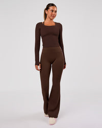 Woman wearing Horizon Long Sleeve Tee - Hot Chocolate | Model:Charli | Size:XS | Thumbnail Index: 3