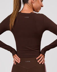 Woman wearing Horizon Long Sleeve Tee - Hot Chocolate | Model:Charli | Size:XS | Thumbnail Index: 8