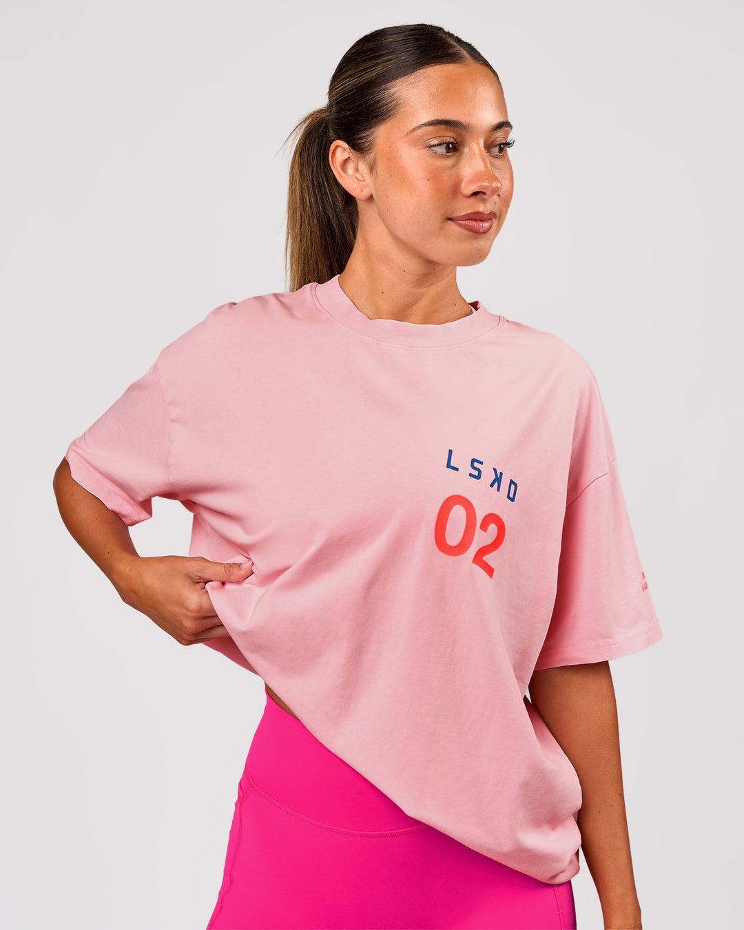 Woman wearing Hybrid Elements Heavyweight FLXCotton Oversized Tee  - Marshmallow Washed | Model:Charli | Size:XS - view 3