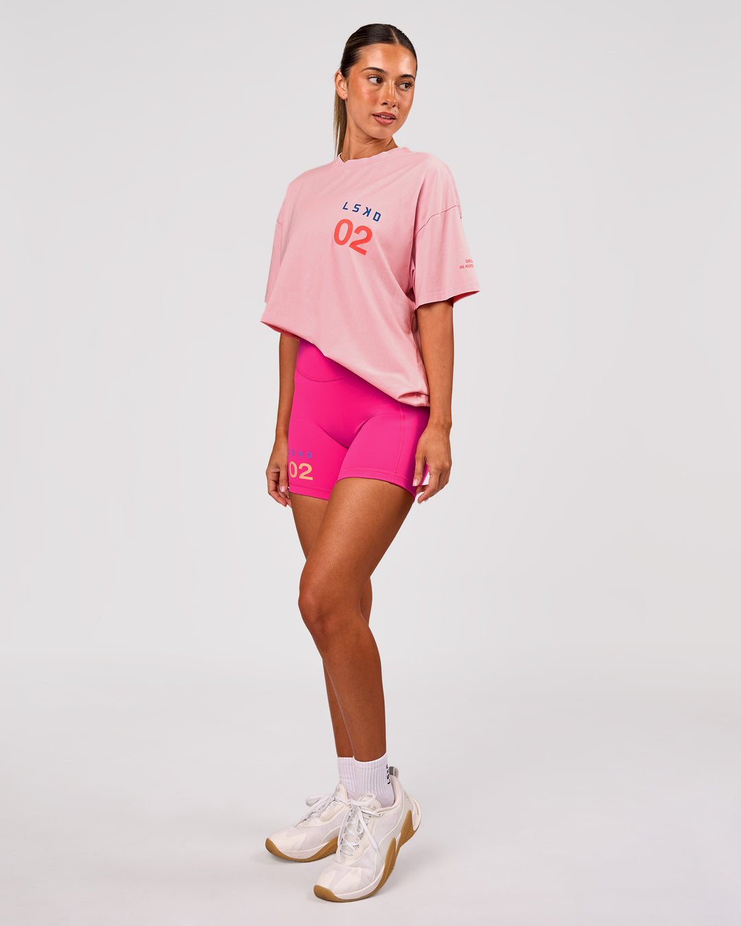Woman wearing Hybrid Elements Heavyweight FLXCotton Oversized Tee  - Marshmallow Washed | Model:Charli | Size:XS - view 15