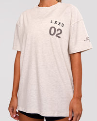 Woman wearing Hybrid Elements Heavyweight FLXCotton Oversized Tee  - Silver Marl | Model:Charli | Size:XS | Thumbnail Index: 9