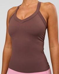Woman wearing Luxe Comfort Shelf Bra Tank  - Cocoa Powder | Model:Charli | Size:XS | Thumbnail Index: 1