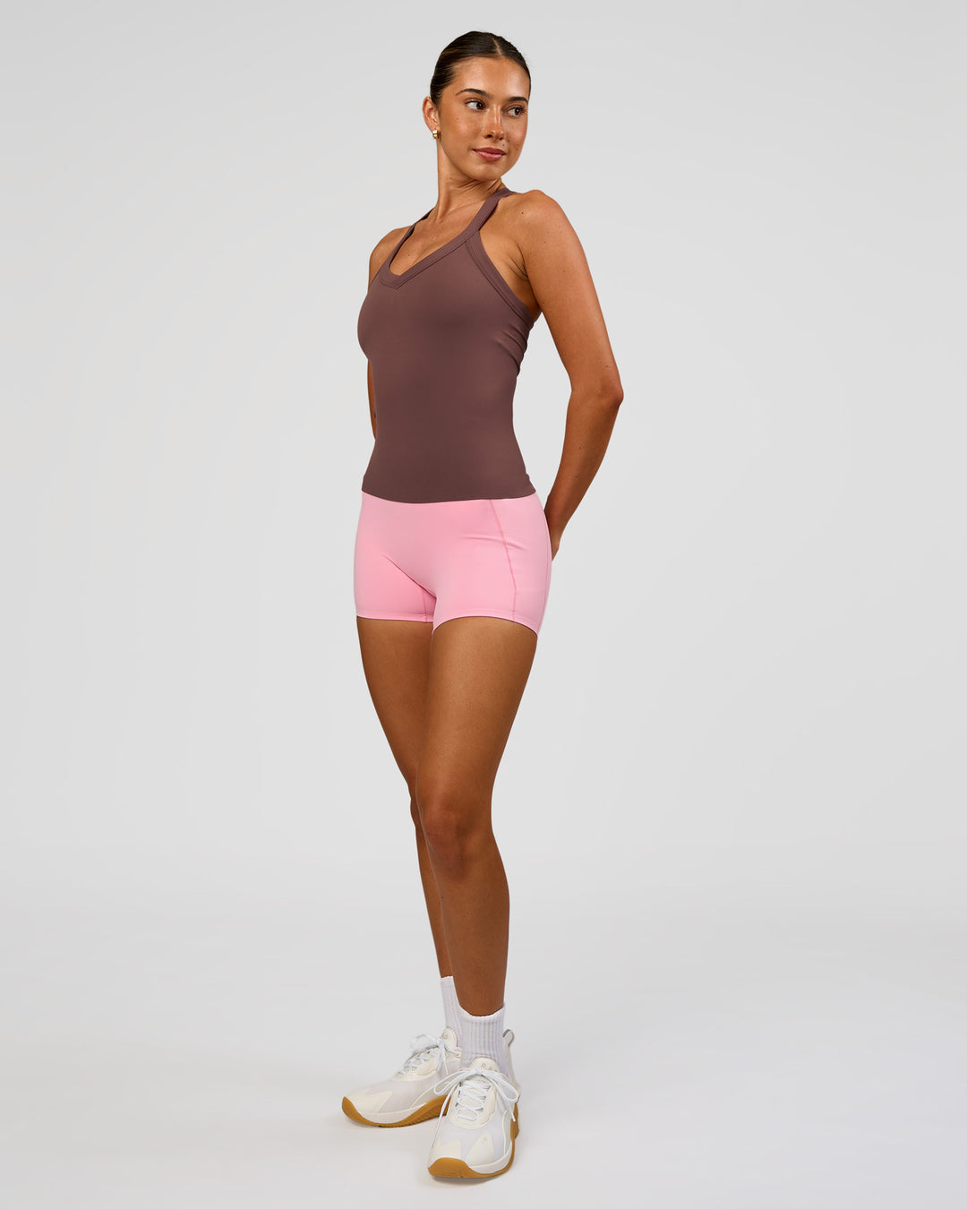 Woman wearing Luxe Comfort Shelf Bra Tank  - Cocoa Powder | Model:Charli | Size:XS - view 5