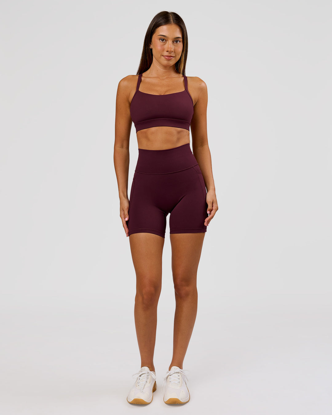 Woman wearing Momentum Sports Bra D/DD/E - Cherry Lacquer | Model:Charli | Size:XS - view 5