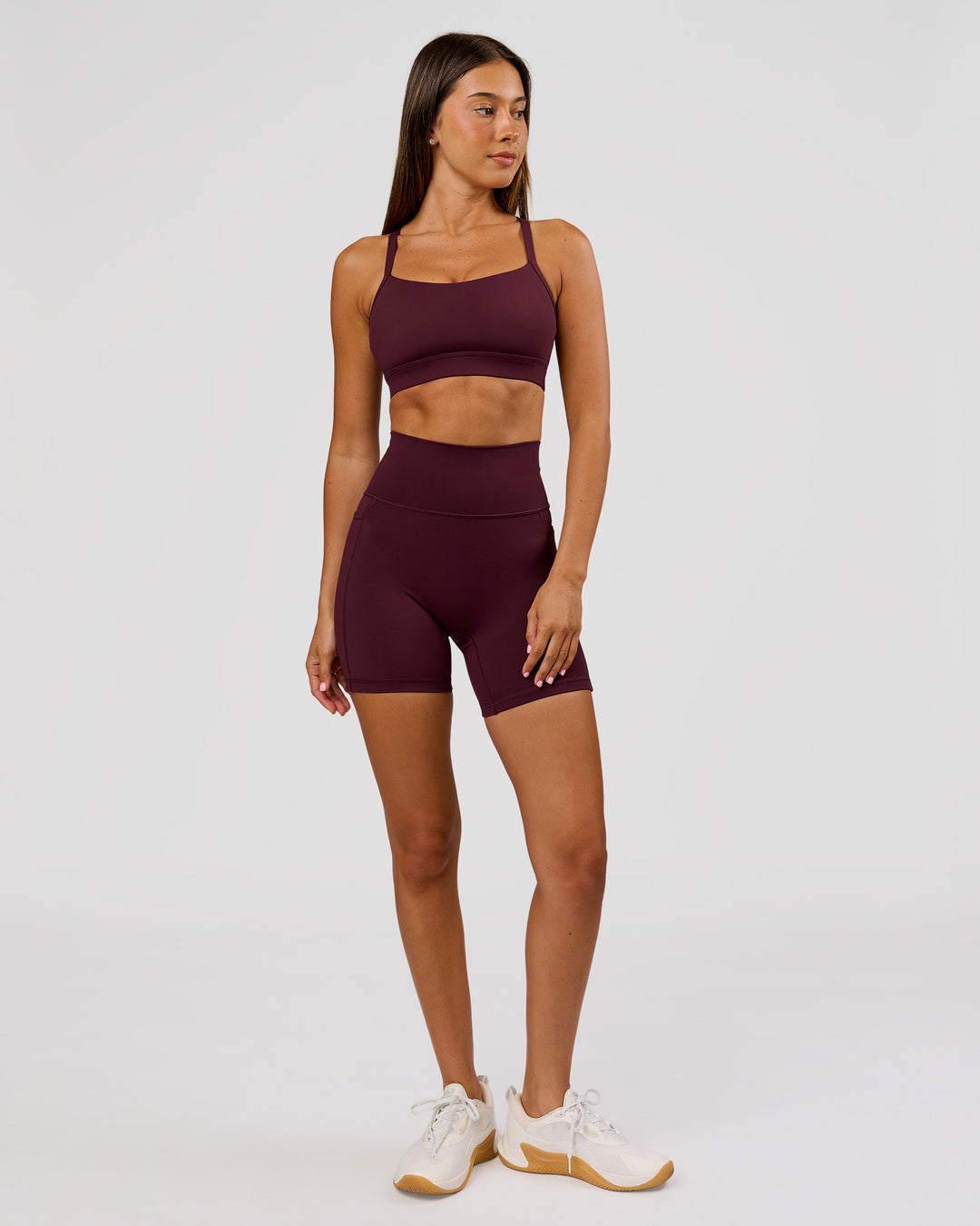 Woman wearing Momentum Sports Bra D/DD/E - Cherry Lacquer | Model:Charli | Size:XS - view 7