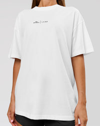 Woman wearing Movember x LSKD FLXCotton Oversize Tee - White-Black | Model:Charli | Size:XS | Thumbnail Index: 9
