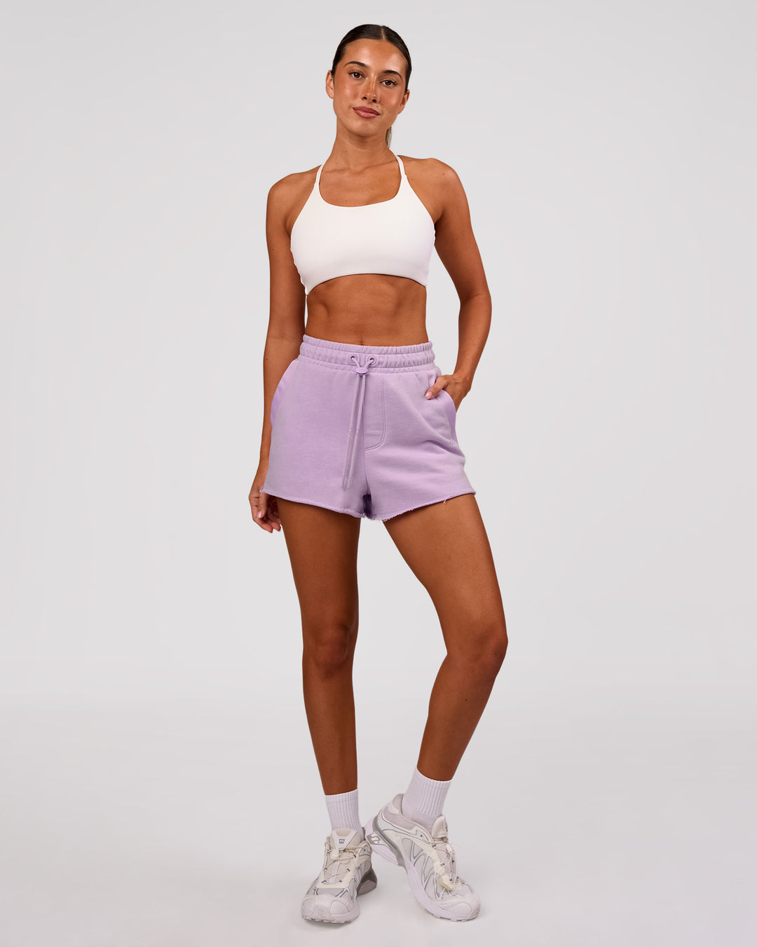 Woman wearing MVP Elite Terry Short - Pale Lilac | Model:Charli | Size:XS - view 4