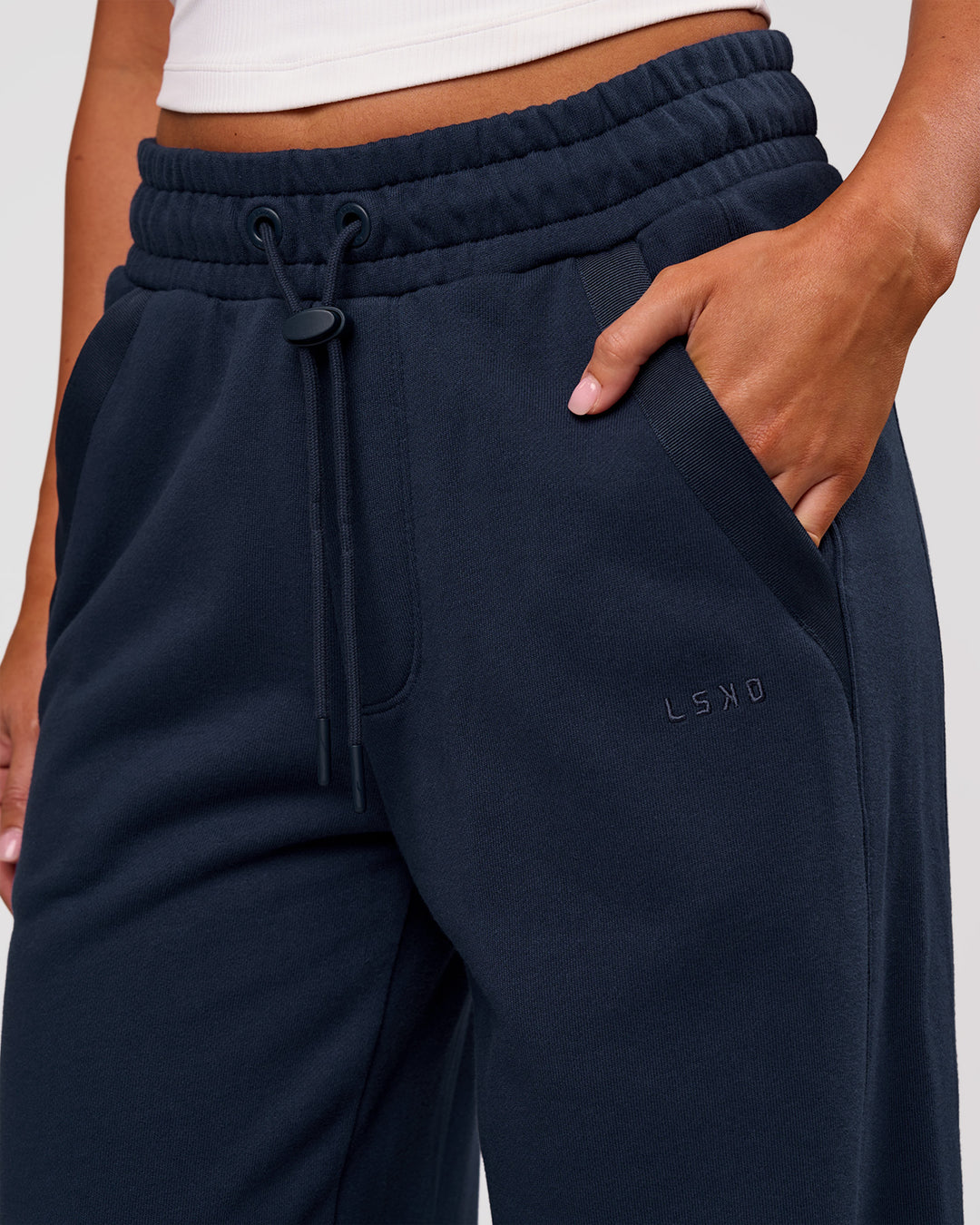 Woman wearing MVP Elite Terry Wide Leg Pant - Future Navy | Model:Charli | Size:XS - view 6