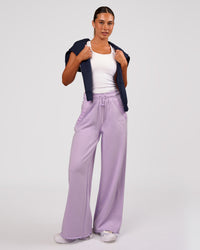 Woman wearing MVP Elite Terry Wide Leg Pant - Pale Lilac | Model:Charli | Size:XS | Thumbnail Index: 7