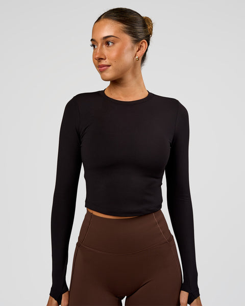 Staple Long Sleeve Cropped Tee 2.0 - Black | LSKD