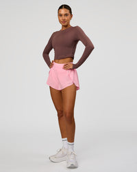 Woman wearing Staple Long Sleeve Cropped Tee 2.0 - Cocoa Powder | Model:Charli | Size:XS | Thumbnail Index: 3