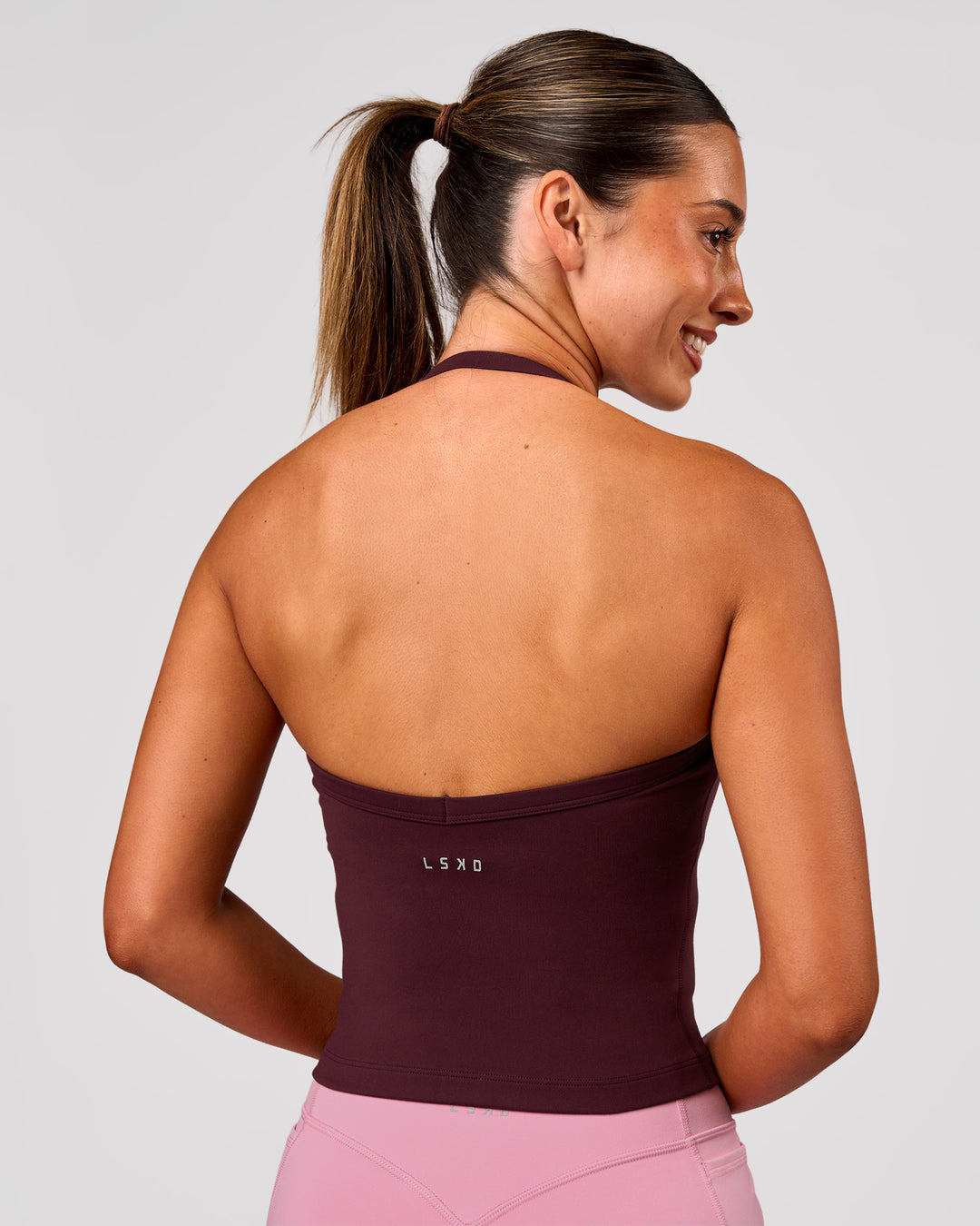 Woman wearing Unleash Shelf Bra Tank - Cherry Lacquer | Model:Charli | Size:XS - view 3
