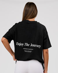 Woman wearing VS26 Journey FLXCotton Oversize Tee - Black-White | Model:Charli | Size:XS | Thumbnail Index: 2