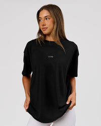 Woman wearing VS26 Journey FLXCotton Oversize Tee - Black-White | Model:Charli | Size:XS | Thumbnail Index: 7