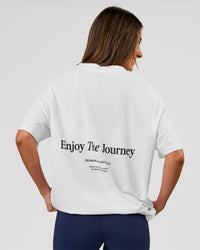 Woman wearing VS26 Journey FLXCotton Oversize Tee - White-Black | Model:Charli | Size:XS | Thumbnail Index: 3