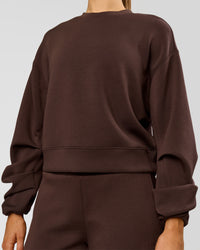 Woman wearing Elevate SoftTouch Draped Sleeve Sweater - Hot Chocolate | Model:Claire | Size:XS | Thumbnail Index: 4