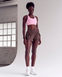 Woman wearing Pacer 3" Run Short - Cocoa Powder | Model:Desleigh | Size:XS | Thumbnail Index: 14