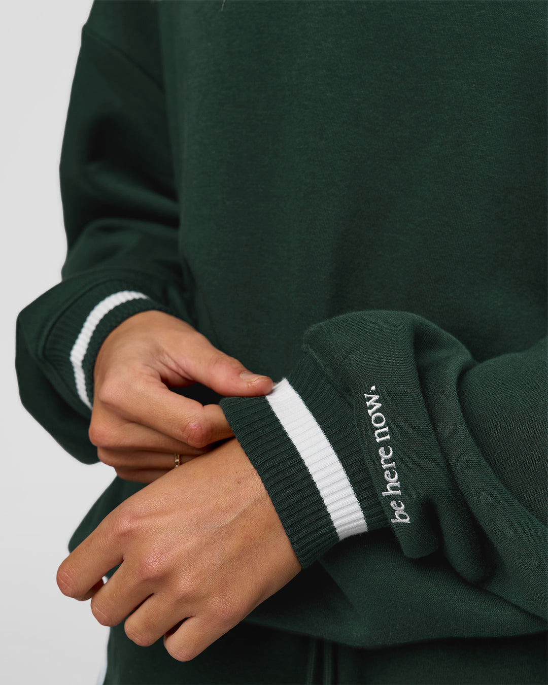 Woman wearing Go-To Dual Oversized Sweater - Midnight Green-White | Model:Georgia | Size:XS - view 13