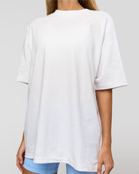 Woman wearing Strong is Beautiful Heavyweight Oversized Tee - White | Model:Georgia | Size:XS | Thumbnail Index: 11