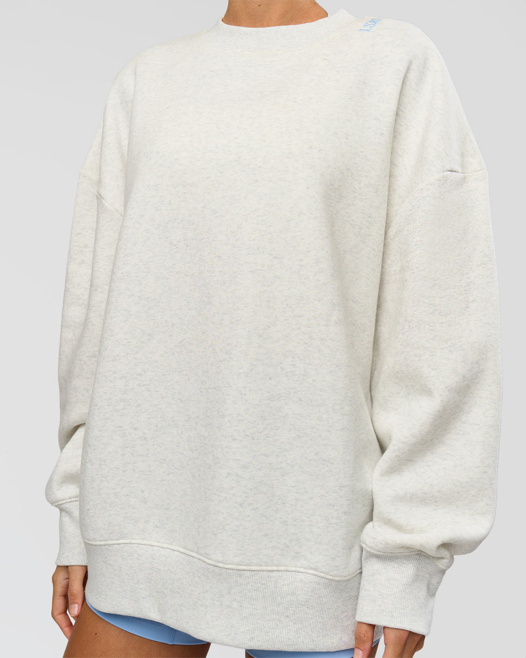 Woman wearing Strong is Beautiful Oversized Sweater - Silver Marl | Model:Georgia | Size:XS - view 3