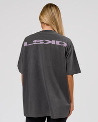 Woman wearing Backline Washed Heavyweight Oversized Tee - Asphalt Washed | Model:Issy | Size:XS | Thumbnail Index: 1