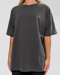 Woman wearing Backline Washed Heavyweight Oversized Tee - Asphalt Washed | Model:Issy | Size:XS | Thumbnail Index: 7