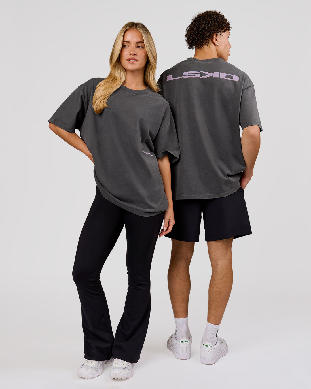 Woman wearing Backline Washed Heavyweight Oversized Tee - Asphalt Washed | Model:Issy | Size:XS - view 18