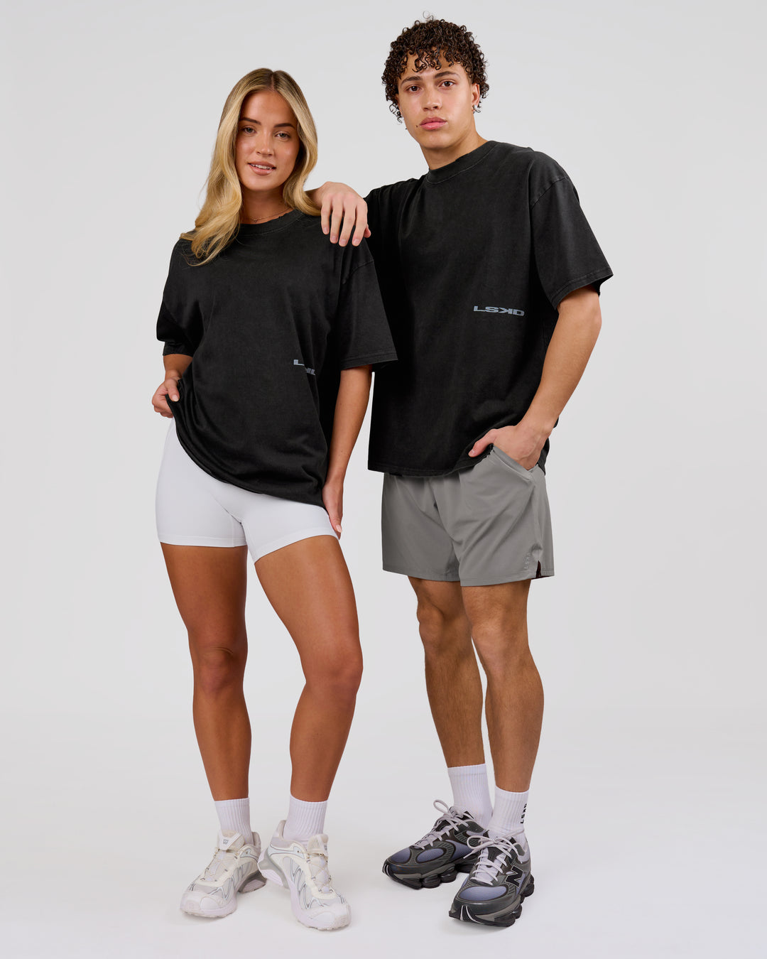 Woman wearing Backline Washed Heavyweight Oversized Tee - Black Washed | Model:Issy | Size:XS - view 13