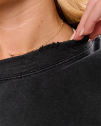 Woman wearing Backline Washed Heavyweight Oversized Tee - Black Washed | Model:Issy | Size:XS | Thumbnail Index: 17