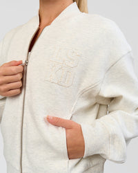 Woman wearing Bomber ZeroCrease Spacer Jacket - Silver Marl | Model:Issy | Size:XS | Thumbnail Index: 2
