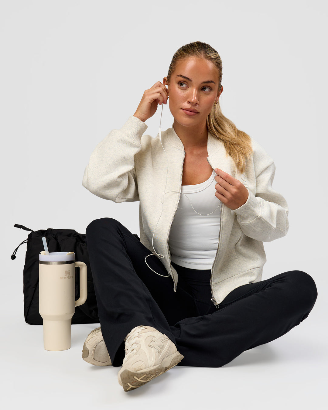 Woman wearing Bomber ZeroCrease Spacer Jacket - Silver Marl | Model:Issy | Size:XS - view 6