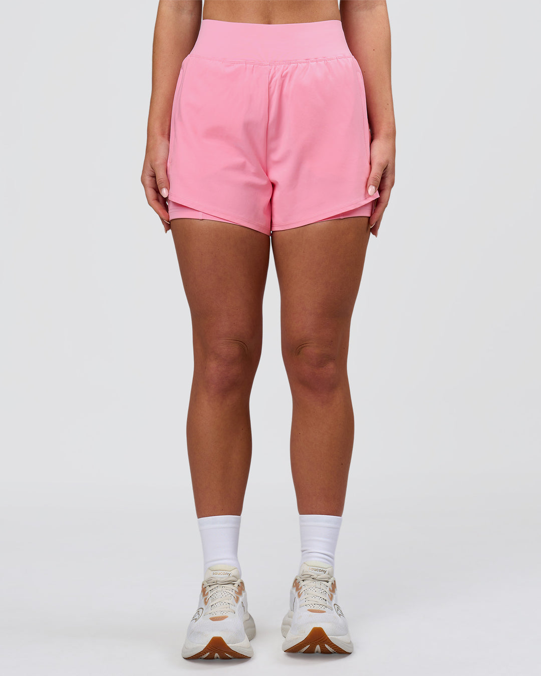 Woman wearing Challenger 3" Lined Performance Short - Pink Rose | Model:Issy | Size:XS - view 6