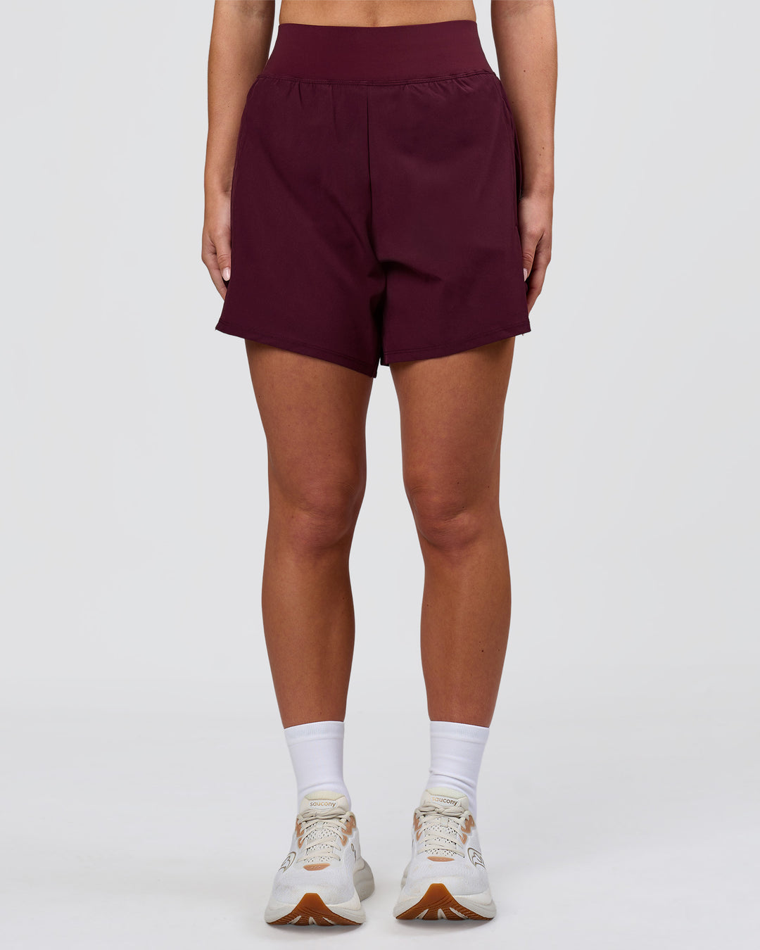 Woman wearing Challenger 5" Lined Performance Short - Cherry Lacquer | Model:Issy | Size:XS - view 6