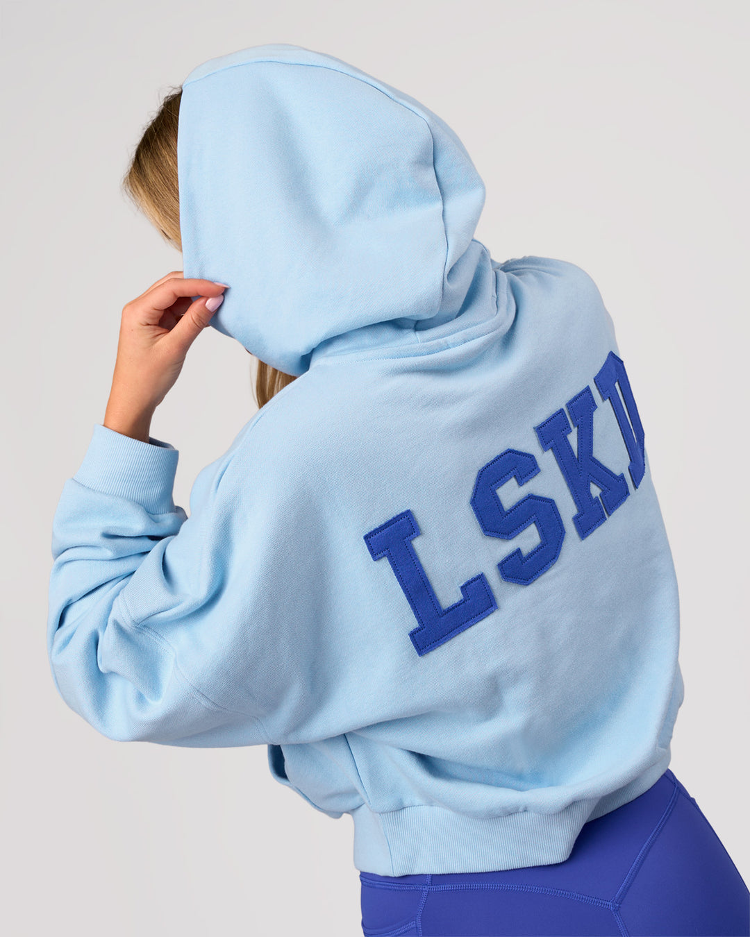 Woman wearing Distress French Terry Full Zip Hoodie - Open Air | Model:Issy | Size:XS - view 2