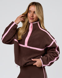 Woman wearing Expedition Pop Over - Hot Chocolate-Pink Rose | Model:Issy | Size:XS | Thumbnail Index: 2